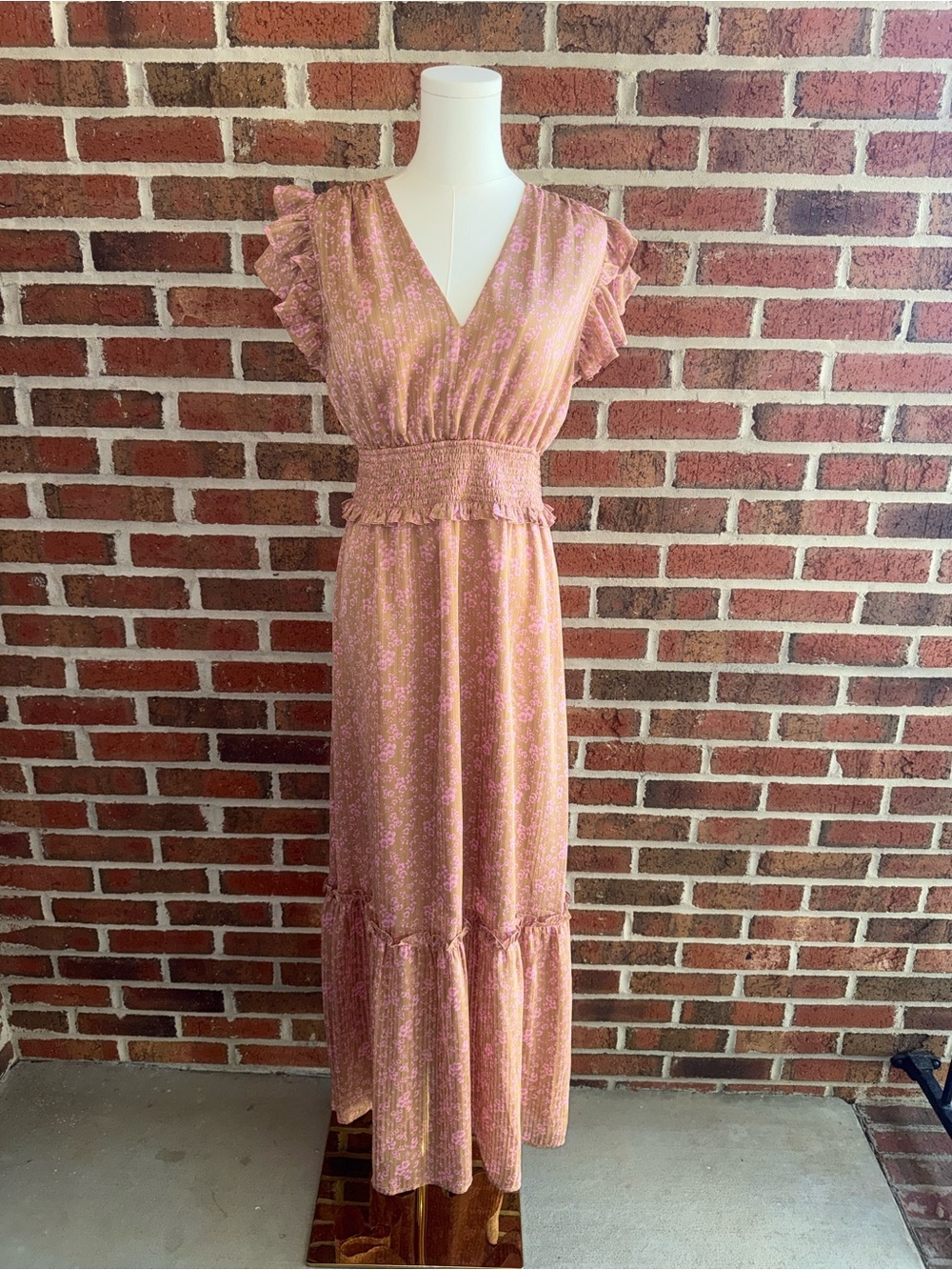Smocked Waist Pink Floral Maxi Dress